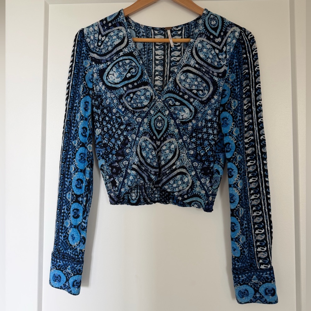 Free People Blue Patterned Women's Top